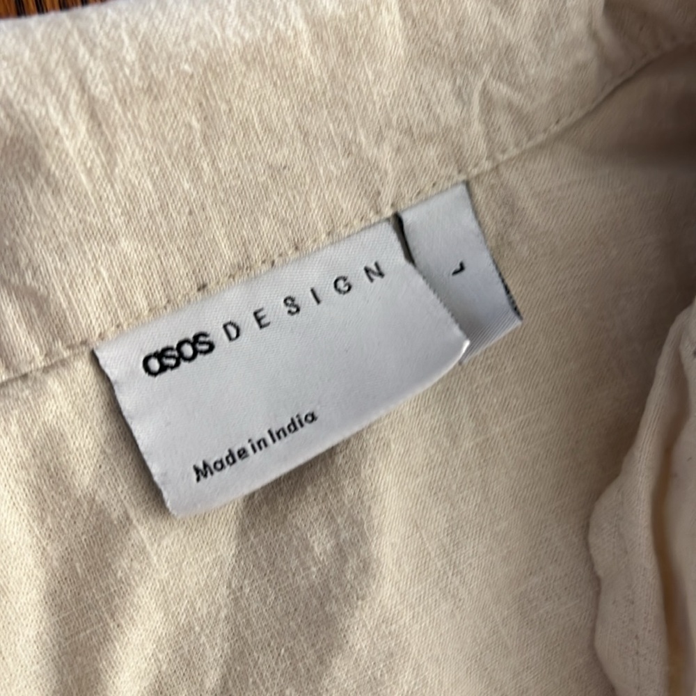 ASOS DESIGN relaxed revere shirt in linen mix with embroidered border Men’s SZ L - Picture 7 of 15